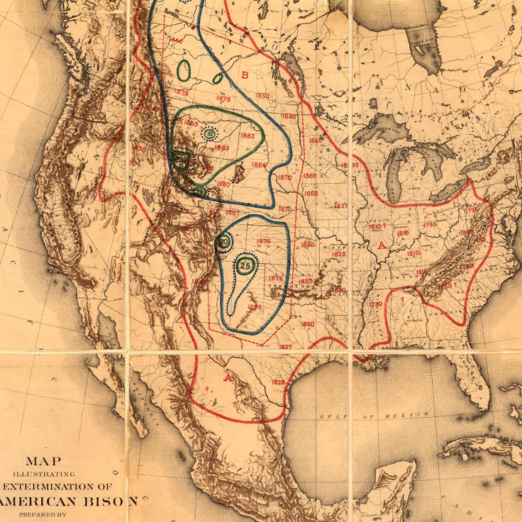 "Map Illustrating the Extermination of the American Bison, Prepared by W. T. Hornaday" (1889)